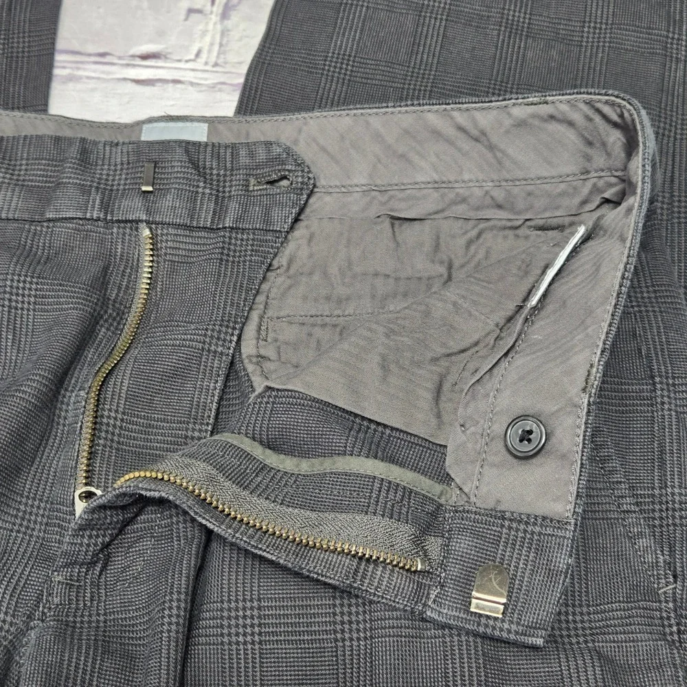 Gap Straight Fit Pants Black Grey Plaid Cotton Glen Check Trousers Mens 33x30
